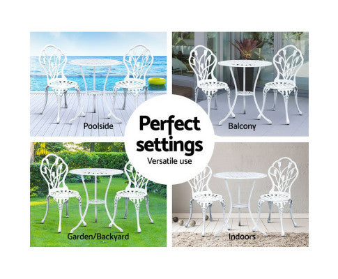 ADAMINA OUTDOOR 3 PIECE ALUMINIUM BISTRO SETTING - WHITE