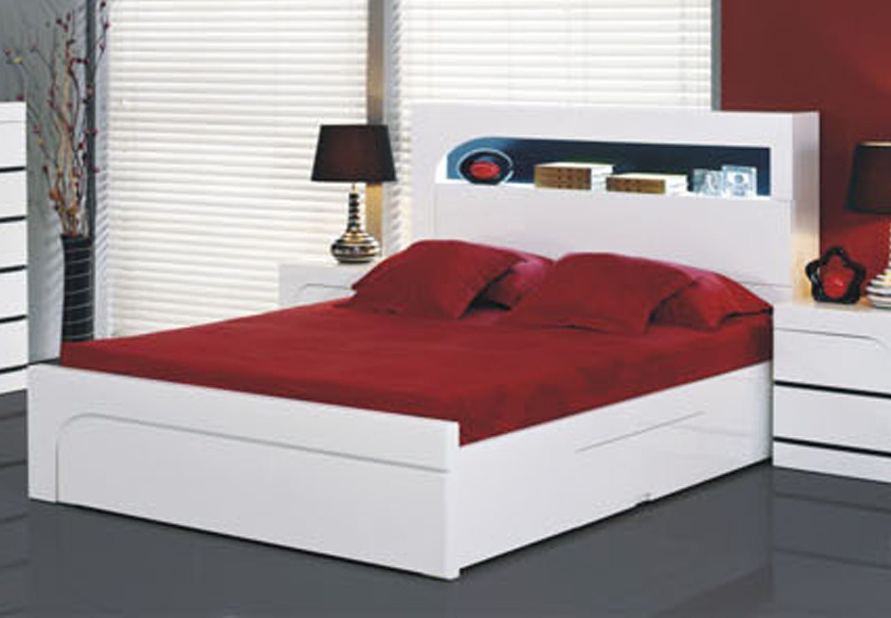 DOUBLE CASTRO BOOKEND BED WITH 3 STORAGE DRAWERS (SIDE/SIDE/FRONT) - 1200(H) - GLOSS WHITE