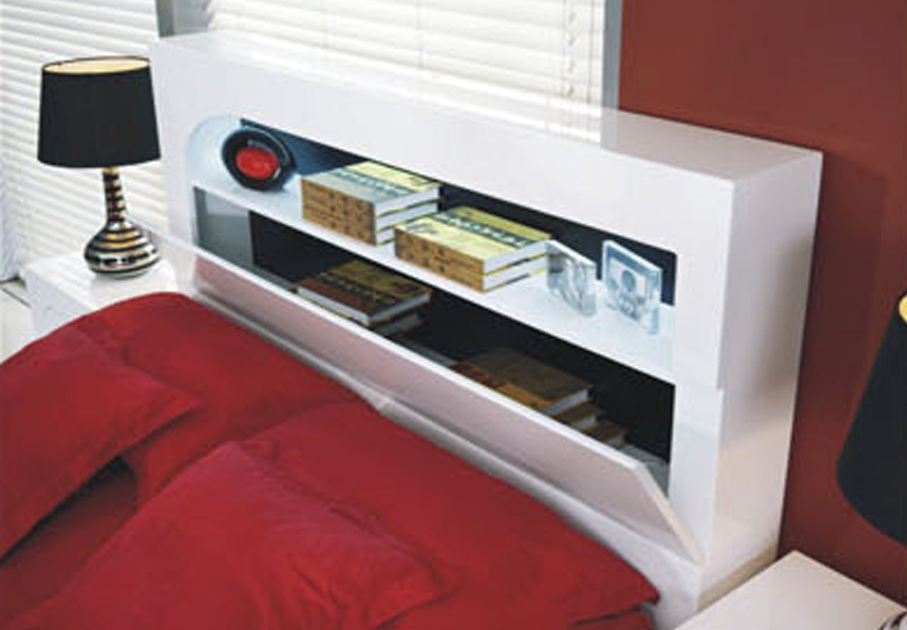 DOUBLE CASTRO BOOKEND BED WITH 3 STORAGE DRAWERS (SIDE/SIDE/FRONT) - 1200(H) - GLOSS WHITE