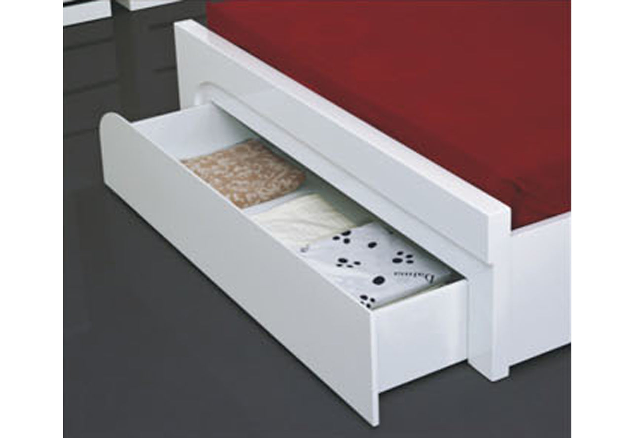 QUEEN CASTRO BOOKEND BED WITH 3 STORAGE DRAWERS (SIDE/SIDE/FRONT) - 1200(H) - GLOSS WHITE