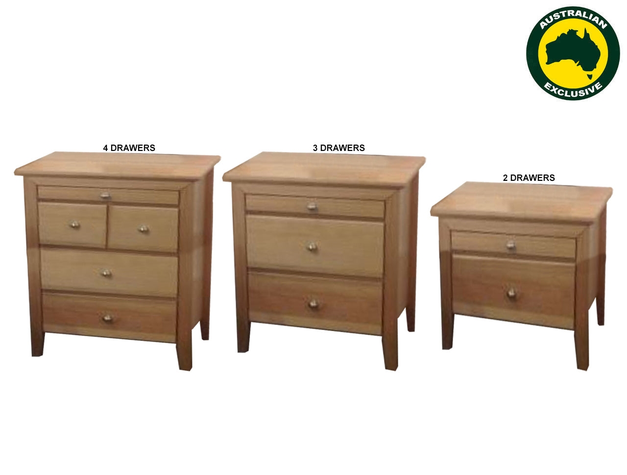 GLADSTONE (AUSSIE MADE) BEDSIDE TABLE COLLECTION - TASSIE OAK COMBINATION - ASSORTED STAINED COLOURS - STARTING FROM $599