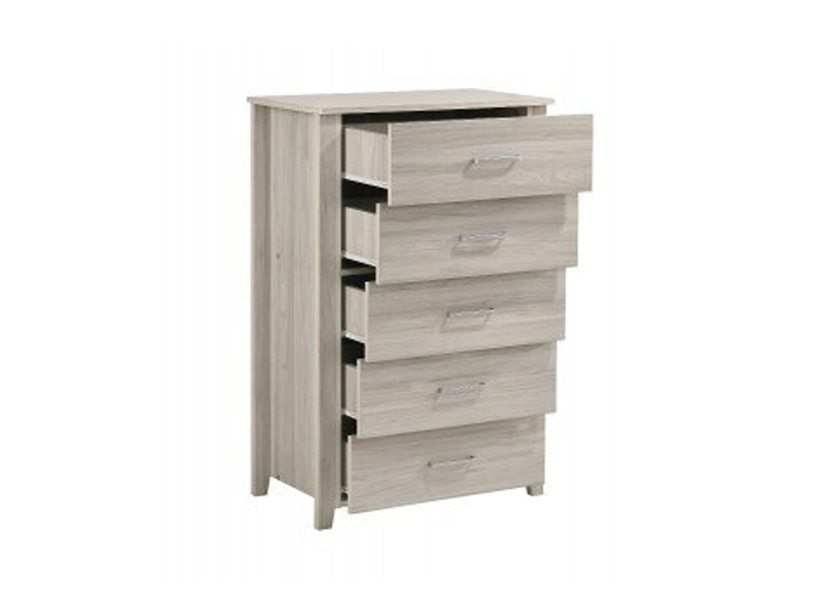 HILTON 5 DRAWER LAMINATED TALLBOY - 1100(H) x 700(W) -  WHITE WASHED