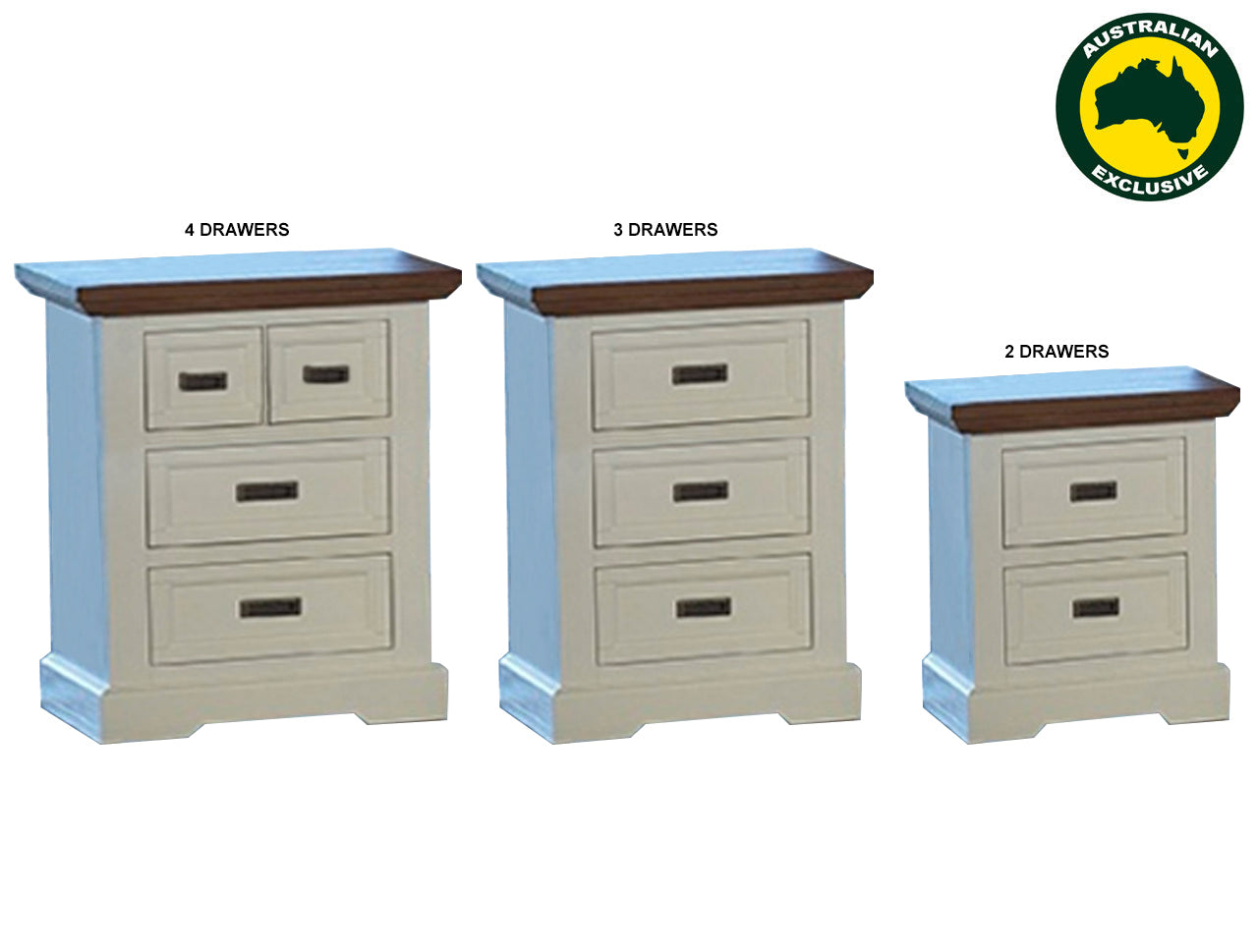 HAMPTONS (AUSSIE MADE) BEDSIDE TABLE COLLECTION - ASSORTED STAINED / PAINTED COLOURS - STARTING FROM $399