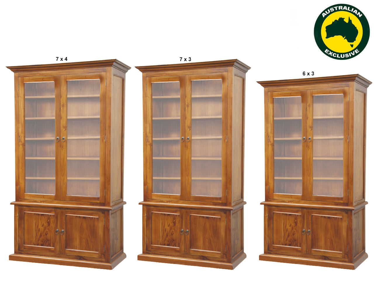 HELENBURG (AUSSIE MADE) 4 DOOR LIBRARY UNIT WITH PICTURE FRAMED DOORS COLLECTION - ASSORTED STAINED COLOURS - STARTING FROM $1199
