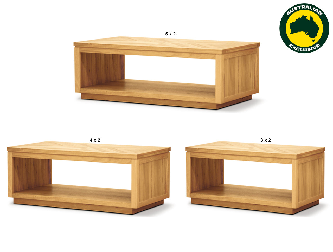 HIGHLAND (AUSSIE MADE) COFFEE TABLE (NO PARQUETRY) COLLECTION - TASSIE OAK COMBINATION - ASSORTED STAINED COLOURS - STARTING FROM $799