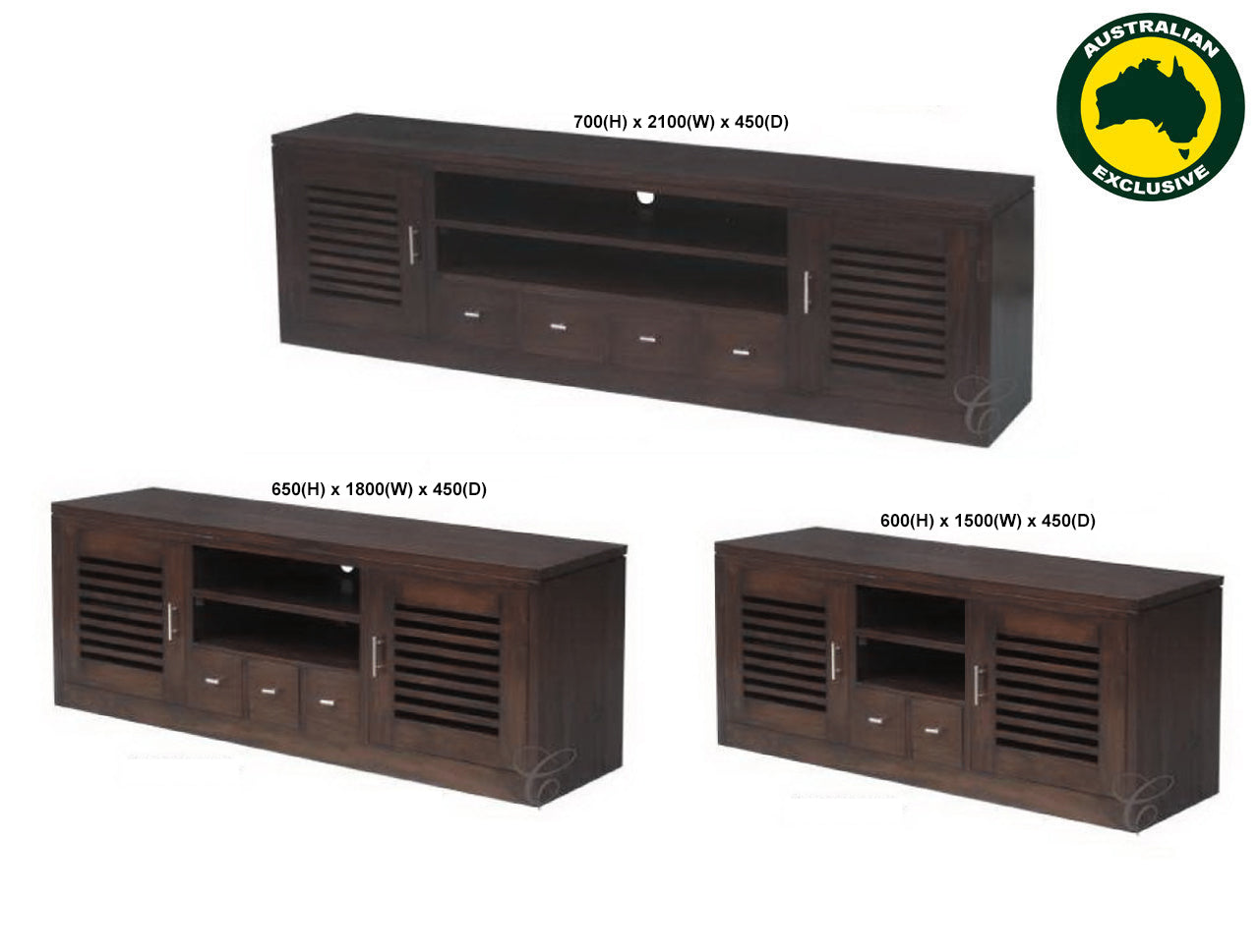 HOLLAND (AUSSIE MADE) LOWLINE ENTERTAINMENT UNIT COLLECTION - ASSORTED STAINED COLOURS - STARTING FROM $1099