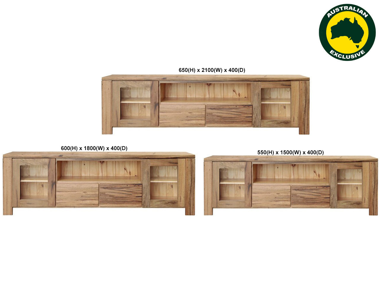HUNTER (AUSSIE MADE) LOWLINE TV UNIT COLLECTION - TASSIE OAK COMBINATION - ASSORTED STAINED COLOURS - STARTING FROM $1699