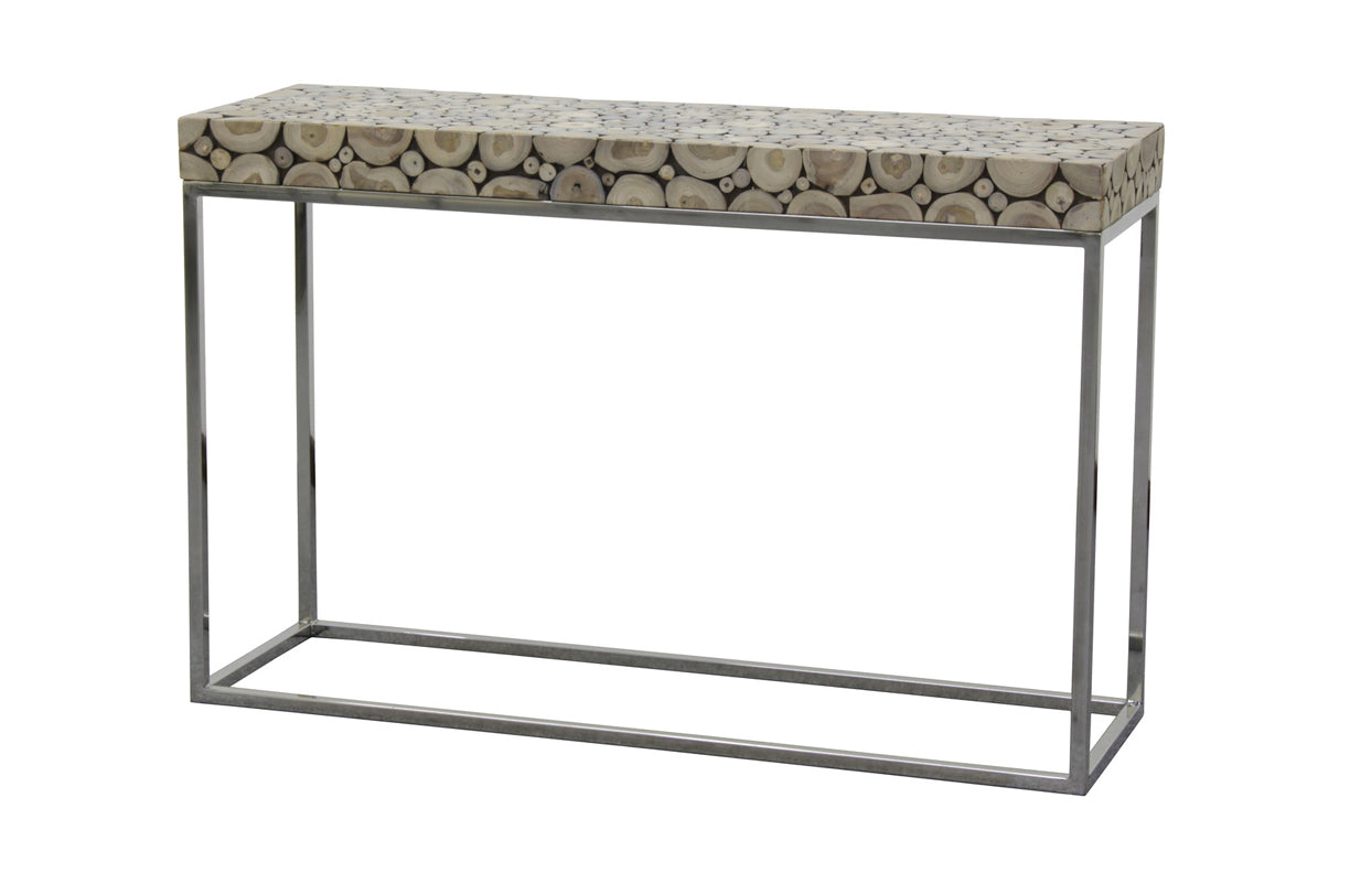 IBERIA DRIFTWOOD AND STAINLESS STEEL CONSOLE TABLE - 790(H) X 1200(W) X 390(D) - NATURAL/SILVER