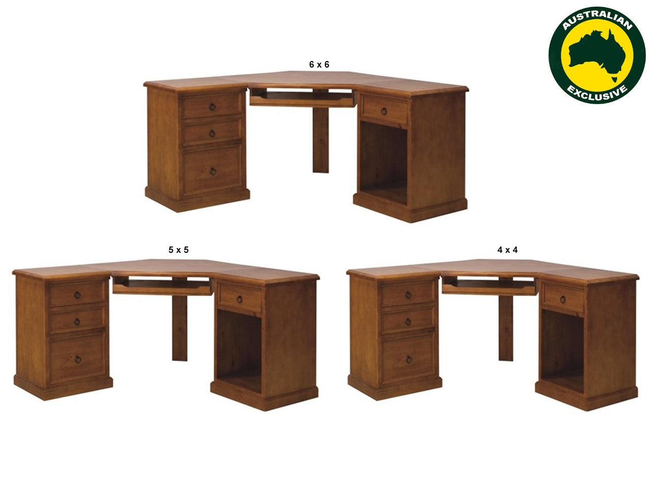 JACKSON (AUSSIE MADE) 3 PIECE CORNER COMPUTER DESK WITH KEYBOARD SLIDE COLLECTION - ASSORTED STAINED COLOURS - STARTING FROM $1299