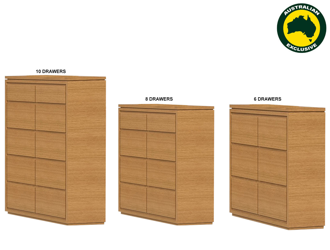 JACKIE (AUSSIE MADE) TALLBOY WITH FLOATING BASE COLLECTION - TASSIE OAK COMBINATION - ASSORTED STAINED COLOURS - STARTING FROM $1299