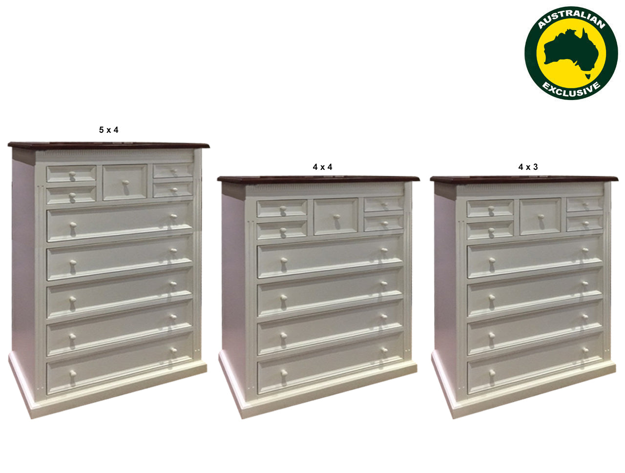 JANE (AUSSIE MADE) TALLBOY COLLECTION - ASSORTED STAINED / PAINTED COLOURS - STARTING FROM $1399