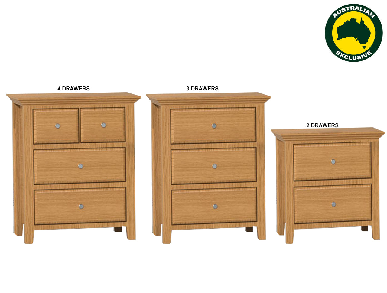 JASPER (AUSSIE MADE) BEDSIDE TABLE COLLECTION - TASSIE OAK COMBINATION - ASSORTED STAINED COLOURS - STARTING FROM $599