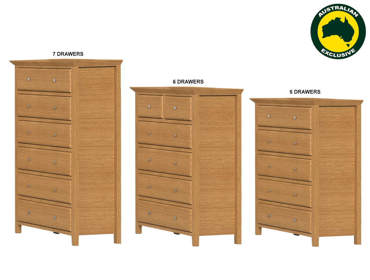JASPER (AUSSIE MADE) TALLBOY COLLECTION - TASSIE OAK COMBINATION - ASSORTED STAINED COLOURS - STARTING FROM $1399