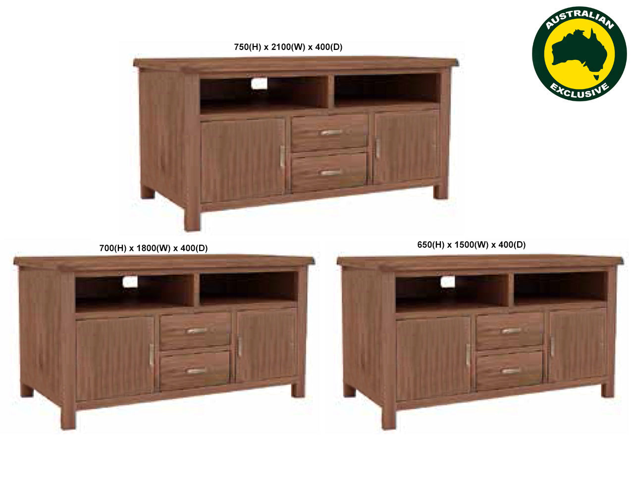 JAYDEN (AUSSIE MADE) 2 DRAWER / 2 DOOR TV UNIT COLLECTION - ASSORTED STAINED COLOURS - STARTING FROM $899