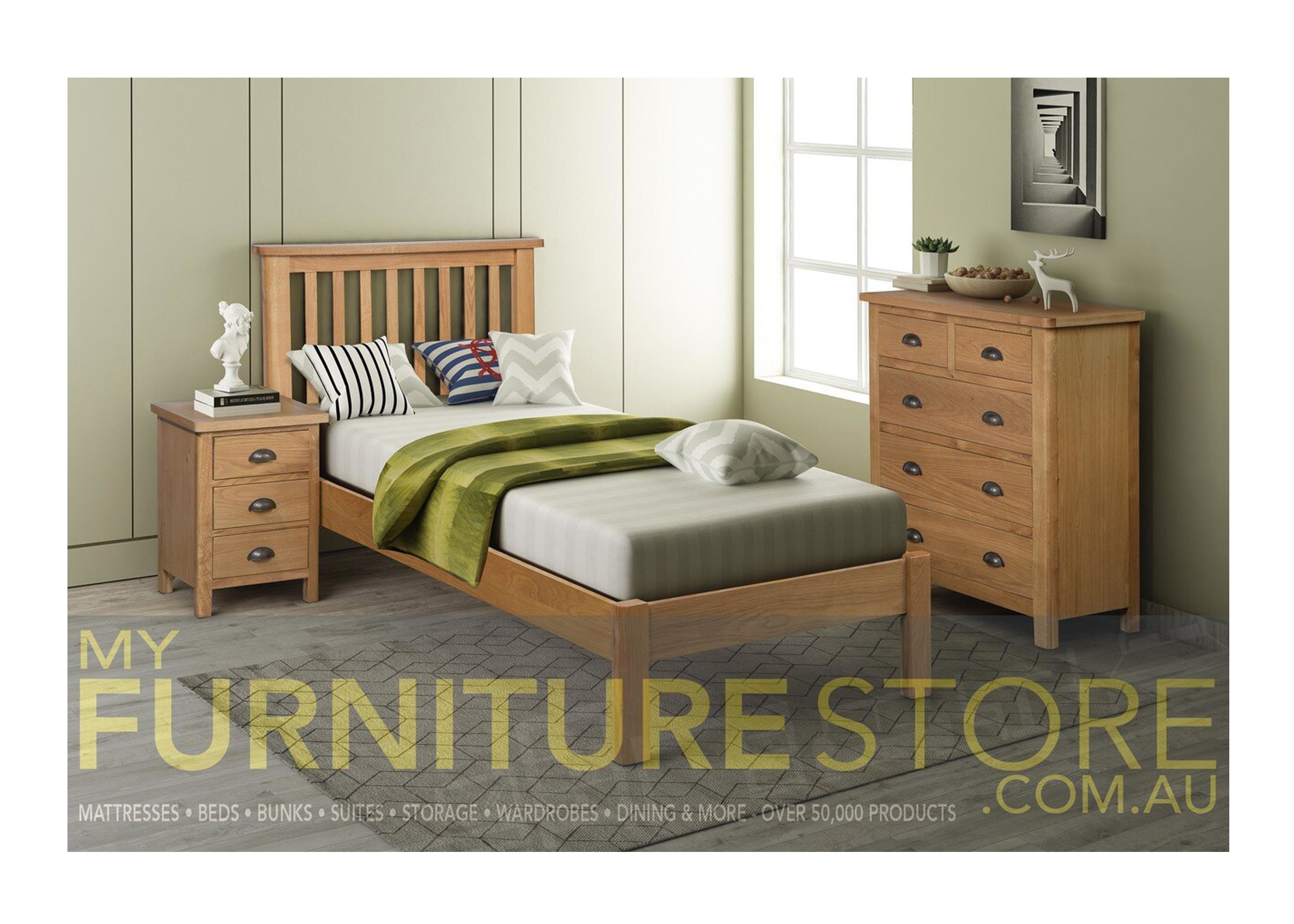 EMINENCE  QUEEN 4 PIECE TALLBOY OAK BEDROOM SUITE - (18-1-15) -RUSTIC OAK