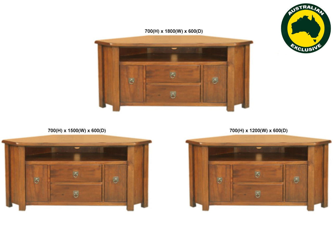 KIMBERLEY (AUSSIE MADE) CORNER TV UNIT WITH DRAWER COLLECTION - ASSORTED STAINED COLOURS - STARTING FROM $999