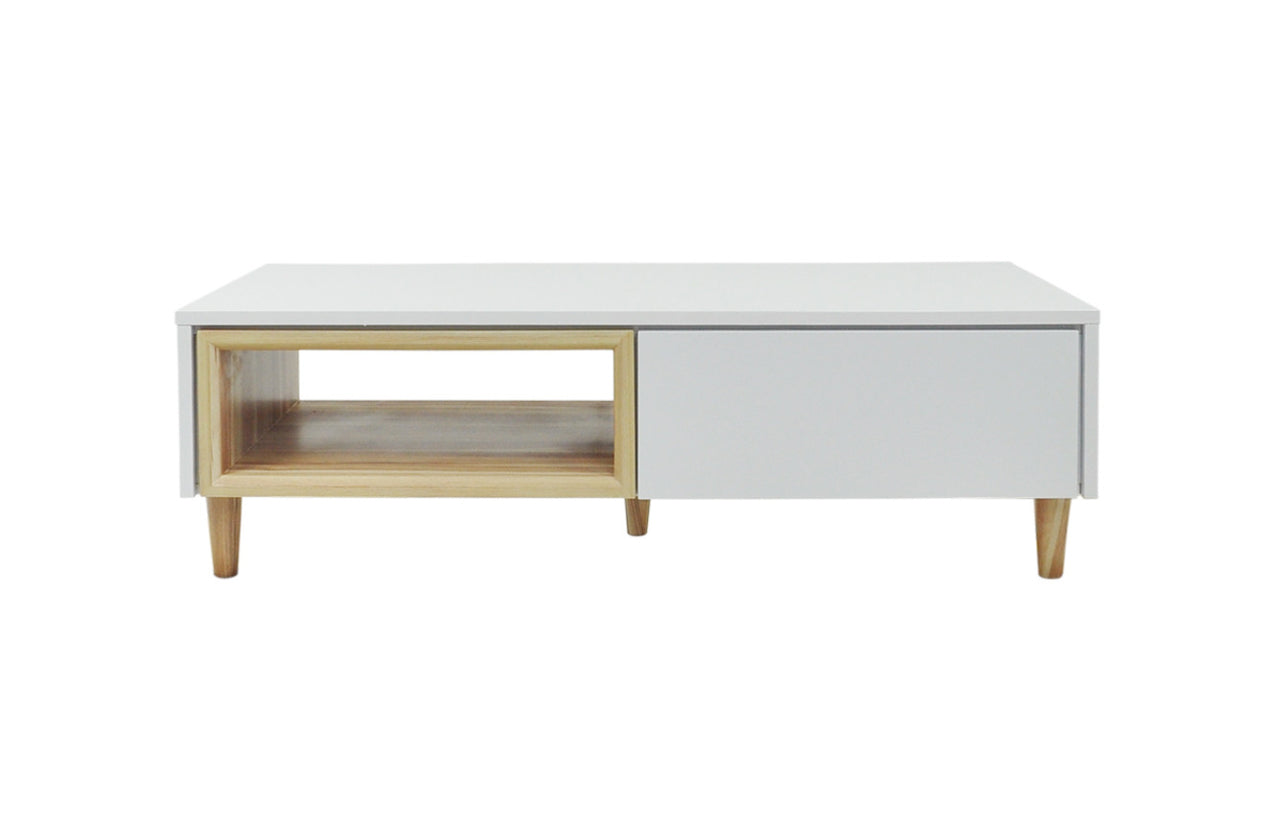 KIRSTEN COFFEE TABLE -  1205(W) X 580(D) -   ANTIQUE OAK / HI GLOSS WHITE