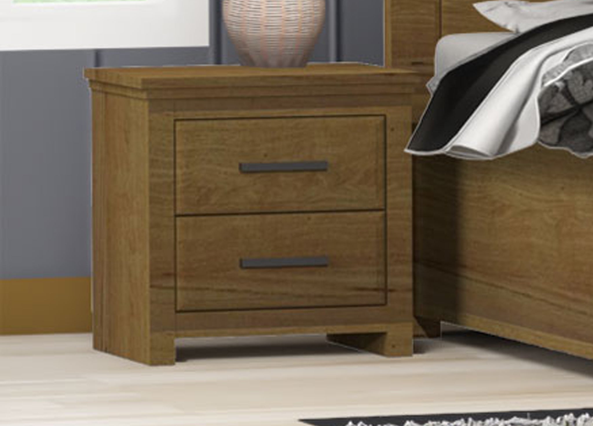 KARANCHO (CUSTOM MADE) 2 DRAWER BEDSIDE TABLE - 550(H) x 550(W) x 420(D) - ASSORTED STAINED COLOURS