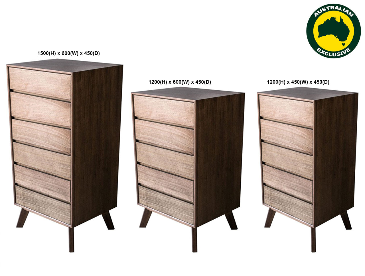 KOKO (AUSSIE MADE) TALLBOY COLLECTION - TASSIE OAK COMBINATION - ASSORTED STAINED COLOURS - STARTING FROM $1299