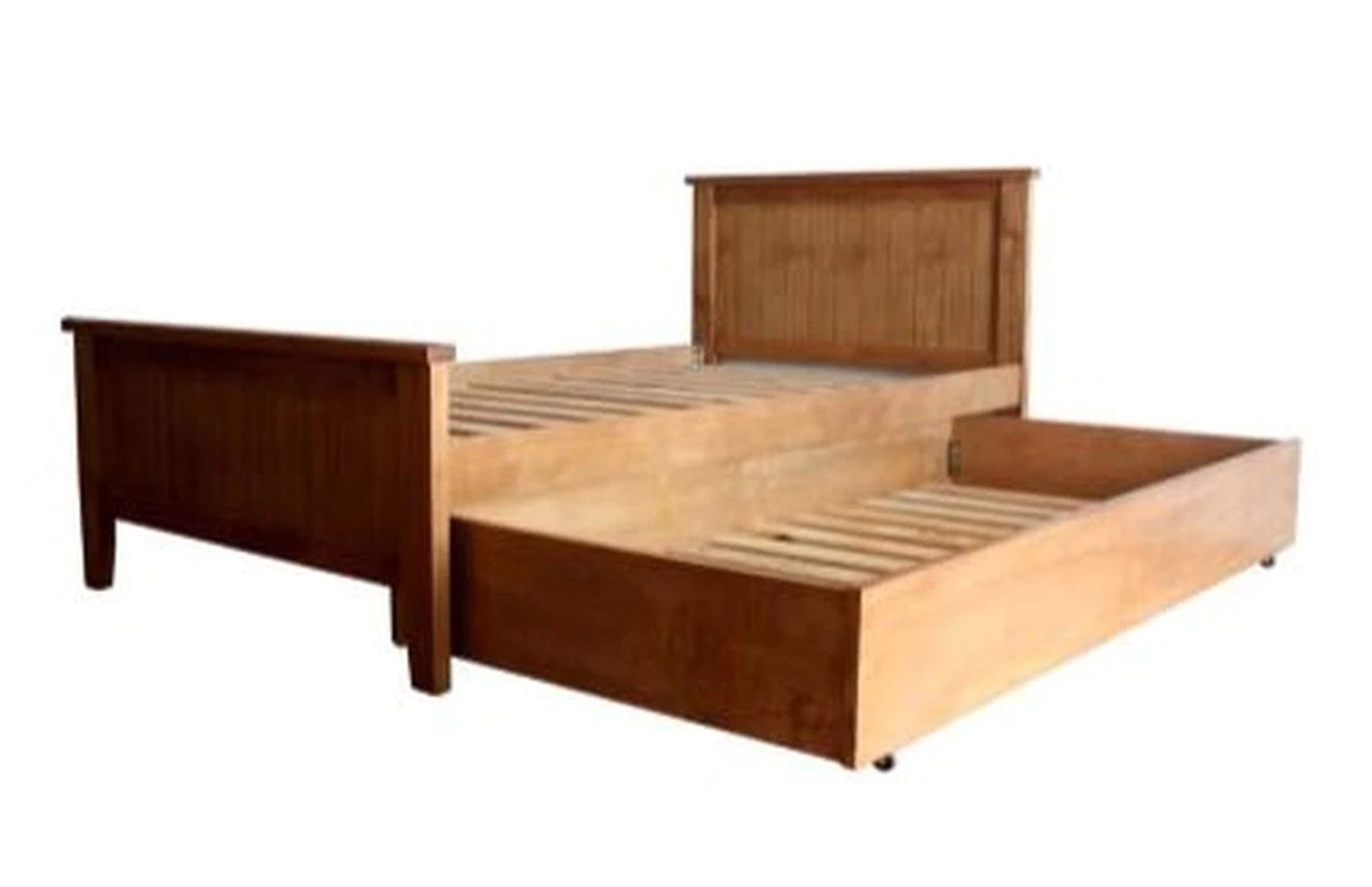 KING SINGLE LANCASTER SOLID TIMBER PANEL BED WITH SINGLE TRUNDLE BED - (MODEL:12-5-15) - AS PICTURED
