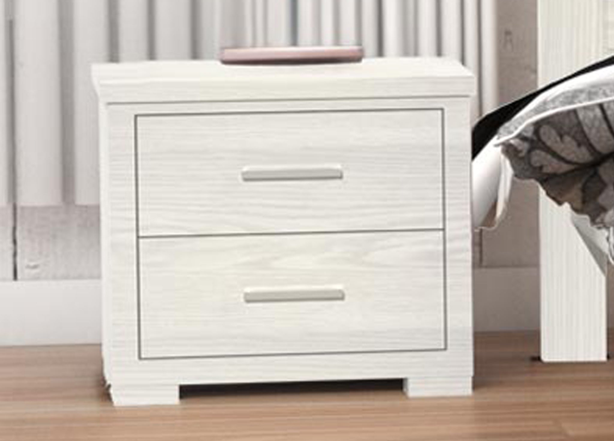LONDON / RUSTICED 2 DRAWER BEDSIDE TABLE - WHITEWASH