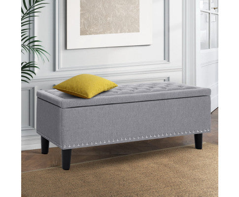 AIDEN FABRIC BLANKET BOX OTTOMAN STORAGE -  LIGHT GREY