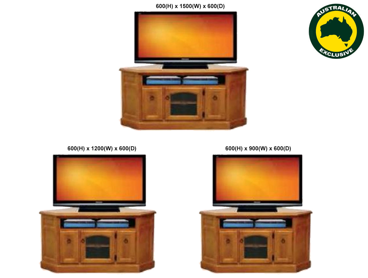 LAWSON (AUSSIE MADE) CORNER TV UNIT WITH TWIN PULL-OUTS COLLECTION - ASSORTED STAINED COLOURS - STARTING FROM $899