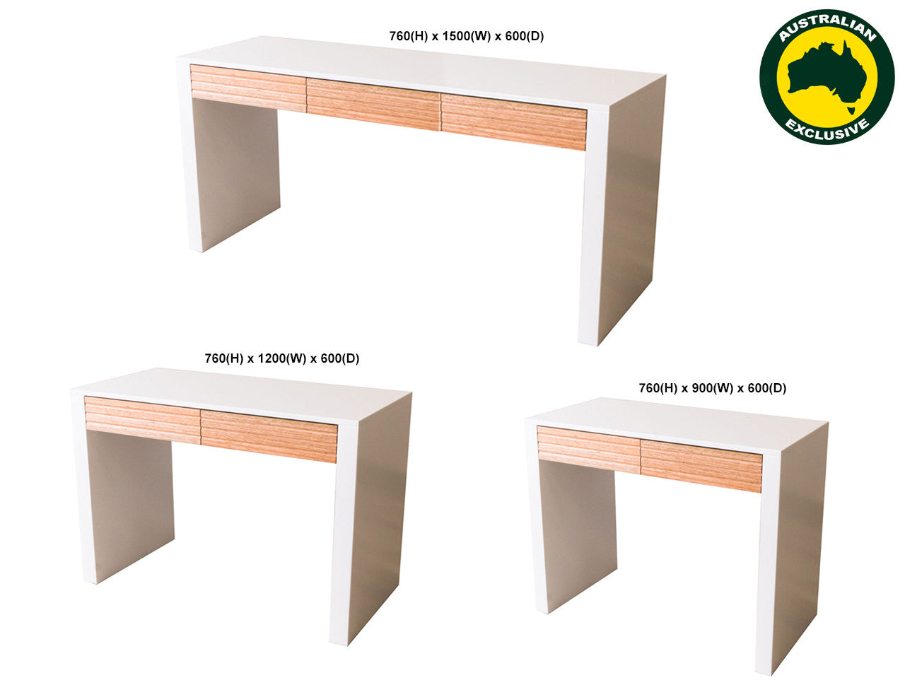 LILY (AUSSIE MADE) DESK (REVERSIBLE) COLLECTION - TASSIE OAK COMBINATION - ASSORTED PAINTED / STAINED COLOURS - STARTING FROM $699