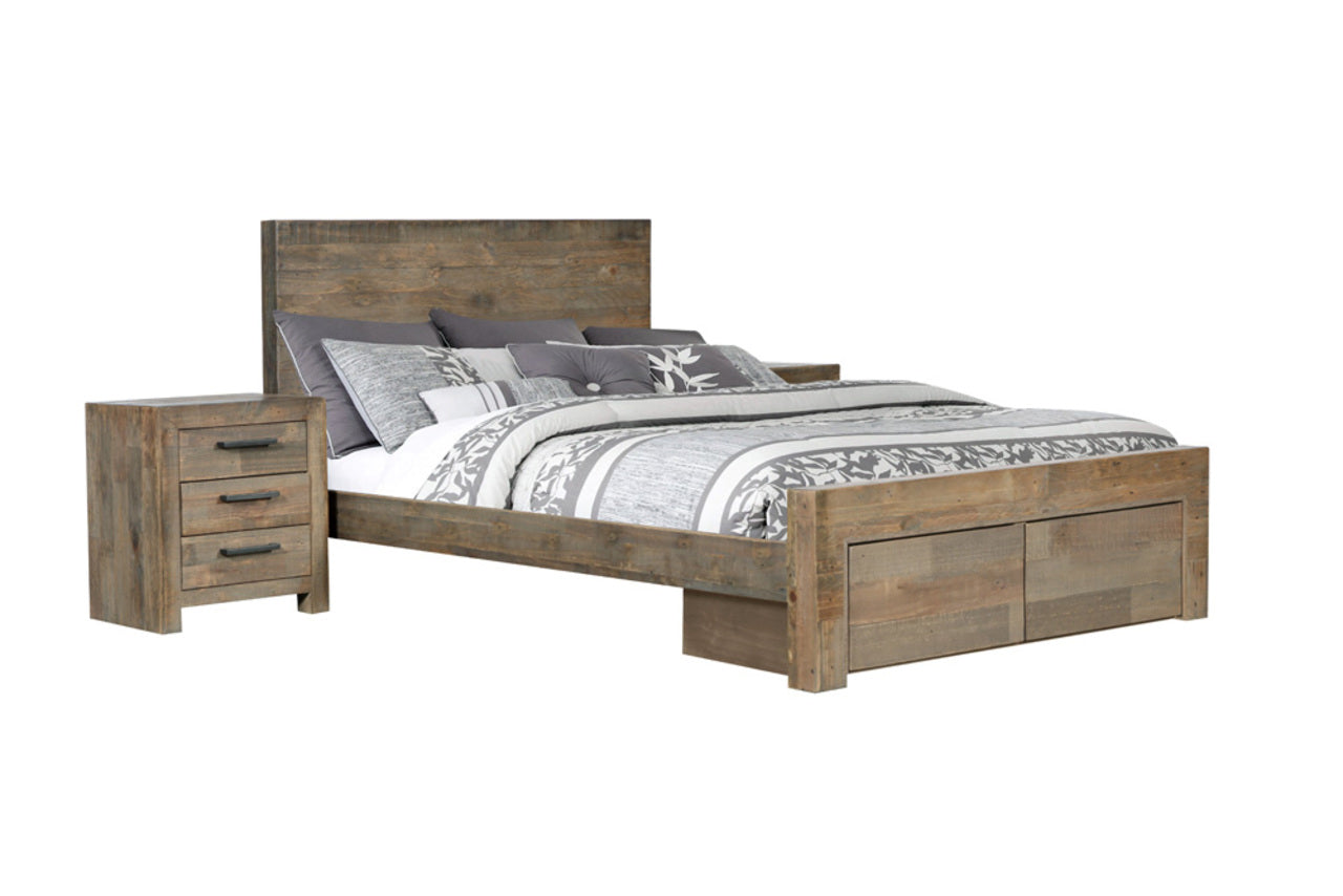 ASTORIA QUEEN 6 PIECE (THE LOT) BEDROOM SUITE - BED WITH 2 DRAWERS - AGED PIER 