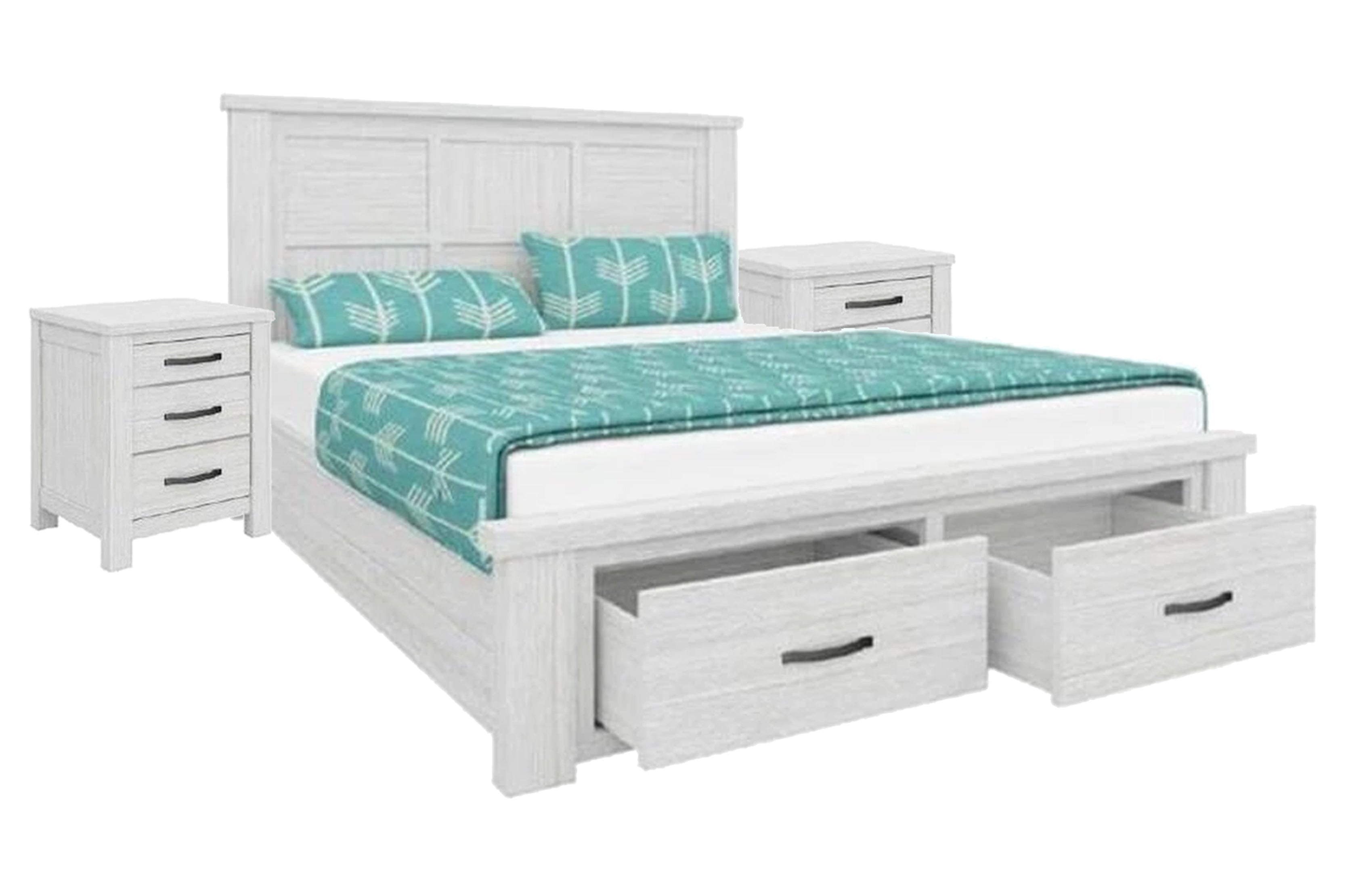 MILDRED DOUBLE OR QUEEN  3 PIECE BEDSIDE BEDROOM SUITE   (6-12-15-9-14-1)  - WHITE WASH