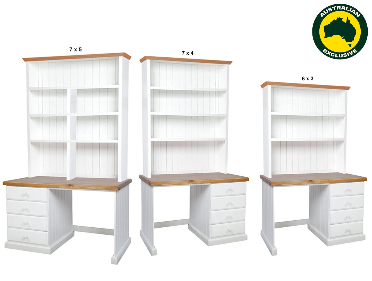 MACQUARIE (AUSSIE MADE) 4 DRAWER DESK + HUTCH COLLECTION - ASSORTED PAINTED / STAINED COLOURS - STARTING FROM $1299