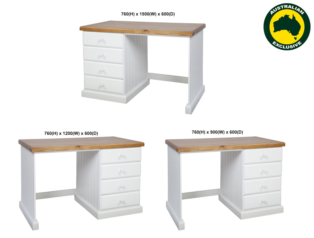 MACQUARIE (AUSSIE MADE) 4 DRAWER DESK - ASSORTED PAINTED/STAINED COLOURS - STARTING FROM $699