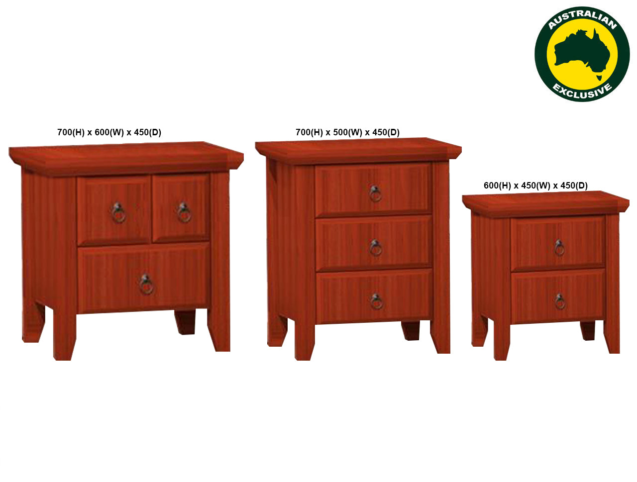 MANILLA (AUSSIE MADE) BEDSIDE COLLECTION - ASSORTED STAINED COLOURS - STARTING FROM $399