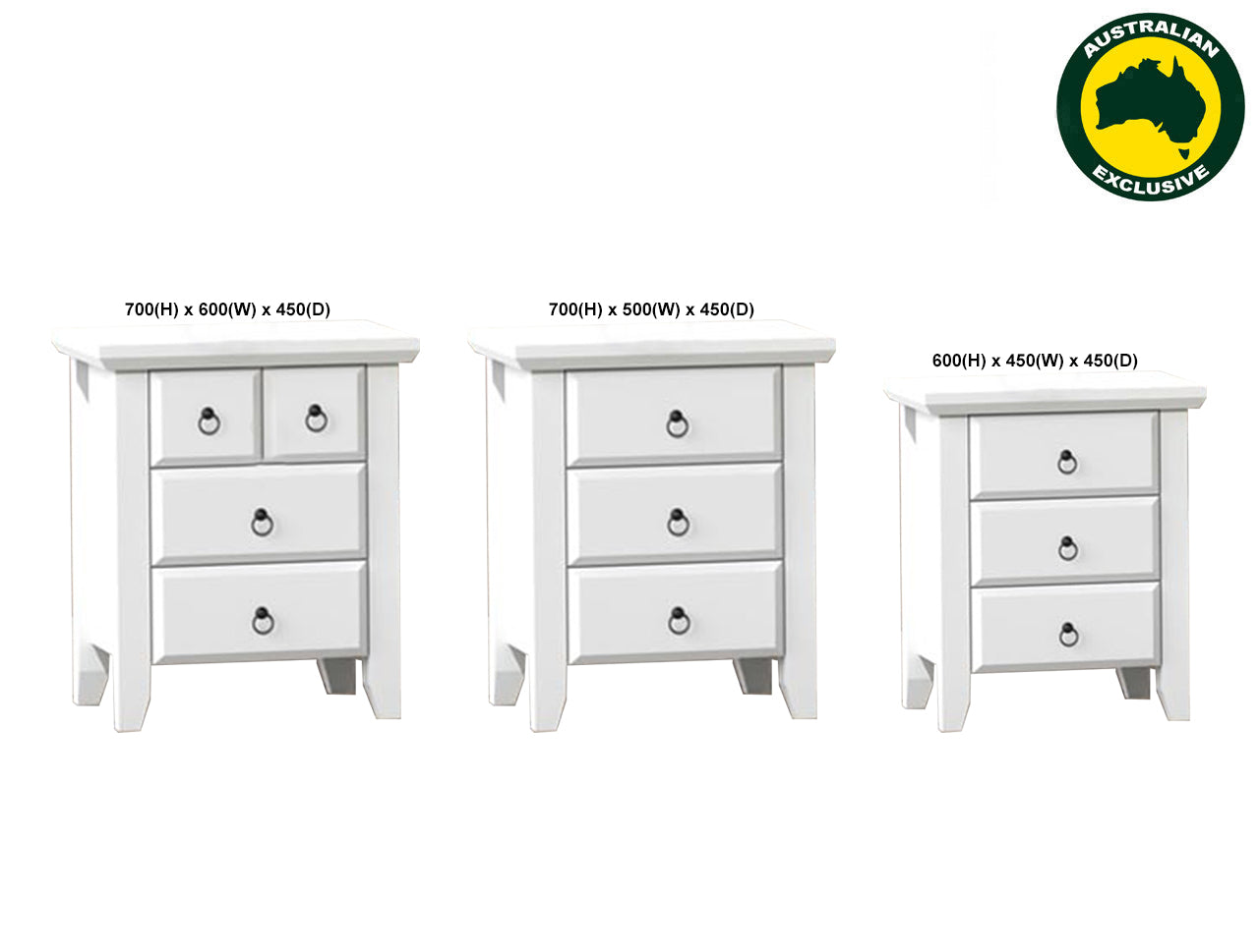 MANILLA (AUSSIE MADE) BEDSIDE TABLE COLLECTION - ASSORTED PAINTED COLOURS - STARTING FROM $399
