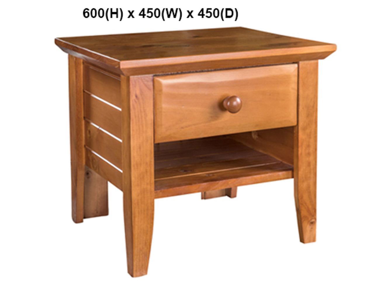 MANILLA (AUSSIE MADE) BEDSIDE WITH 1 SHELF COLLECTION - ASSORTED STAINED COLOURS - STARTING FROM $399