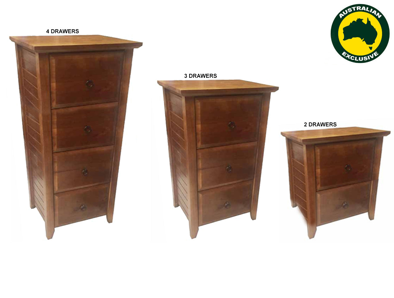 MANILLA (AUSSIE MADE) FILING CABINET COLLECTION - ASSORTED STAINED COLOURS - STARTING FROM $599