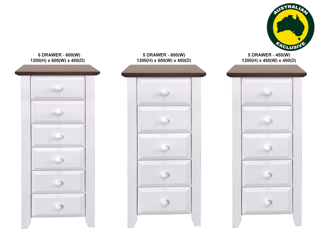 MANILLA (AUSSIE MADE) LINGERIE / NARROWBOY CHEST COLLECTION - ASSORTED PAINTED / STAINED COLOURS - STARTING FROM $699
