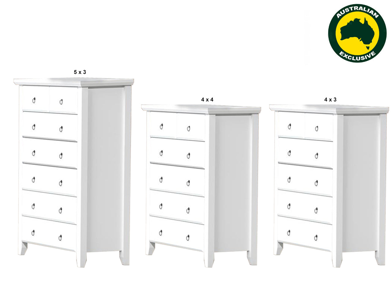 MANILLA (AUSSIE MADE) TALLBOY COLLECTION - ASSORTED PAINTED COLOURS - STARTING FROM $1199
