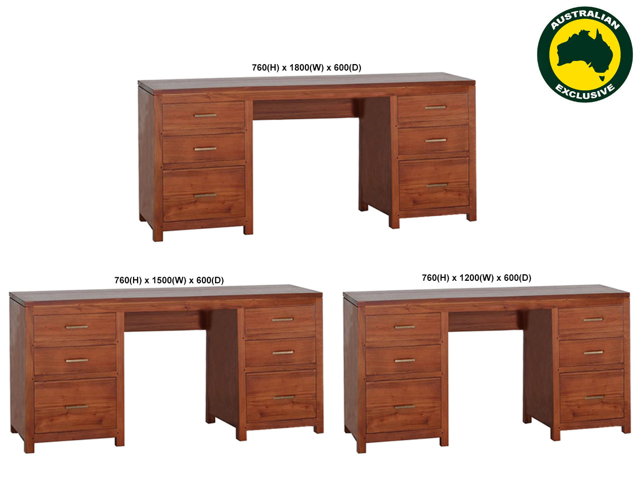 MEXI (AUSSIE MADE) 6 DRAWER DESK COLLECTION - ASSORTED STAINED COLOURS - STARTING FROM $1199
