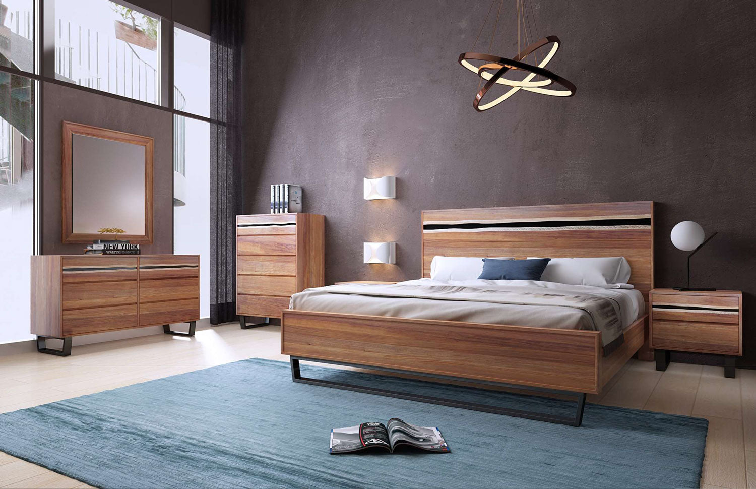 ODENA KING 5 PIECE DRESSER BEDROOM SUITE - BLACKWOOD