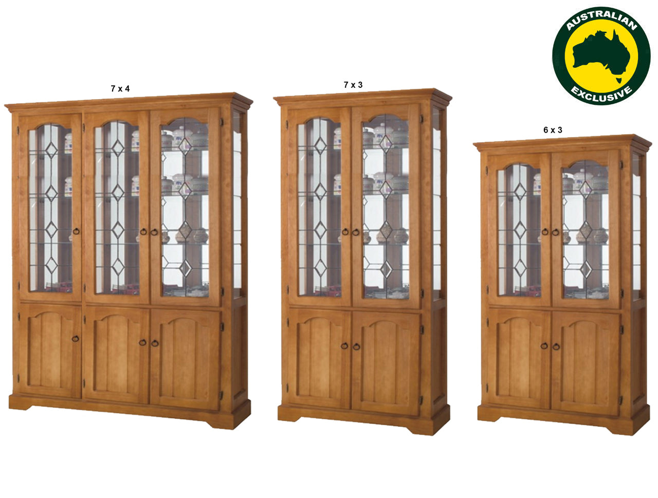 MONTERO (AUSSIE MADE) HIGHLINE DISPLAY (NO LEADLIGHT) CABINET WITH MIRRORED BACK COLLECTION - ASSORTED STAINED COLOURS - STARTING FROM $1699