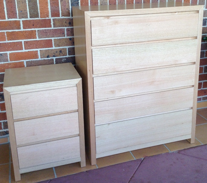 MORGAN 7 DRAWER TALLBOY (NOT 6 AS PICTURED) WITH LEG BASE - TASSIE OAK COMBINATION - ASSORTED COLOURS