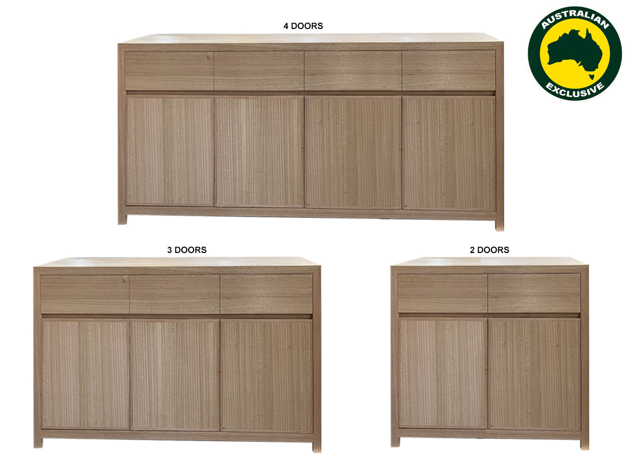 MORGAN (AUSSIE MADE) BUFFET WITH LEGS COLLECTION - TASSIE OAK COMBINATION - ASSORTED STAINED COLOURS - STARTING FROM $1499