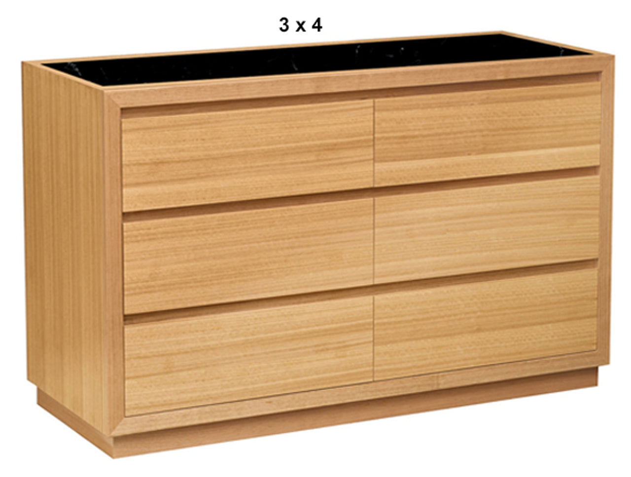 MORGAN (AUSSIE MADE) 6 DRAWER (3+3) LOWBOY WITH MARBLE TOP INSERT COLLECTION - TASSIE OAK COMBINATION - ASSORTED STAINED / MARBLE / GLASS COLOURS - STARTING FROM $1699