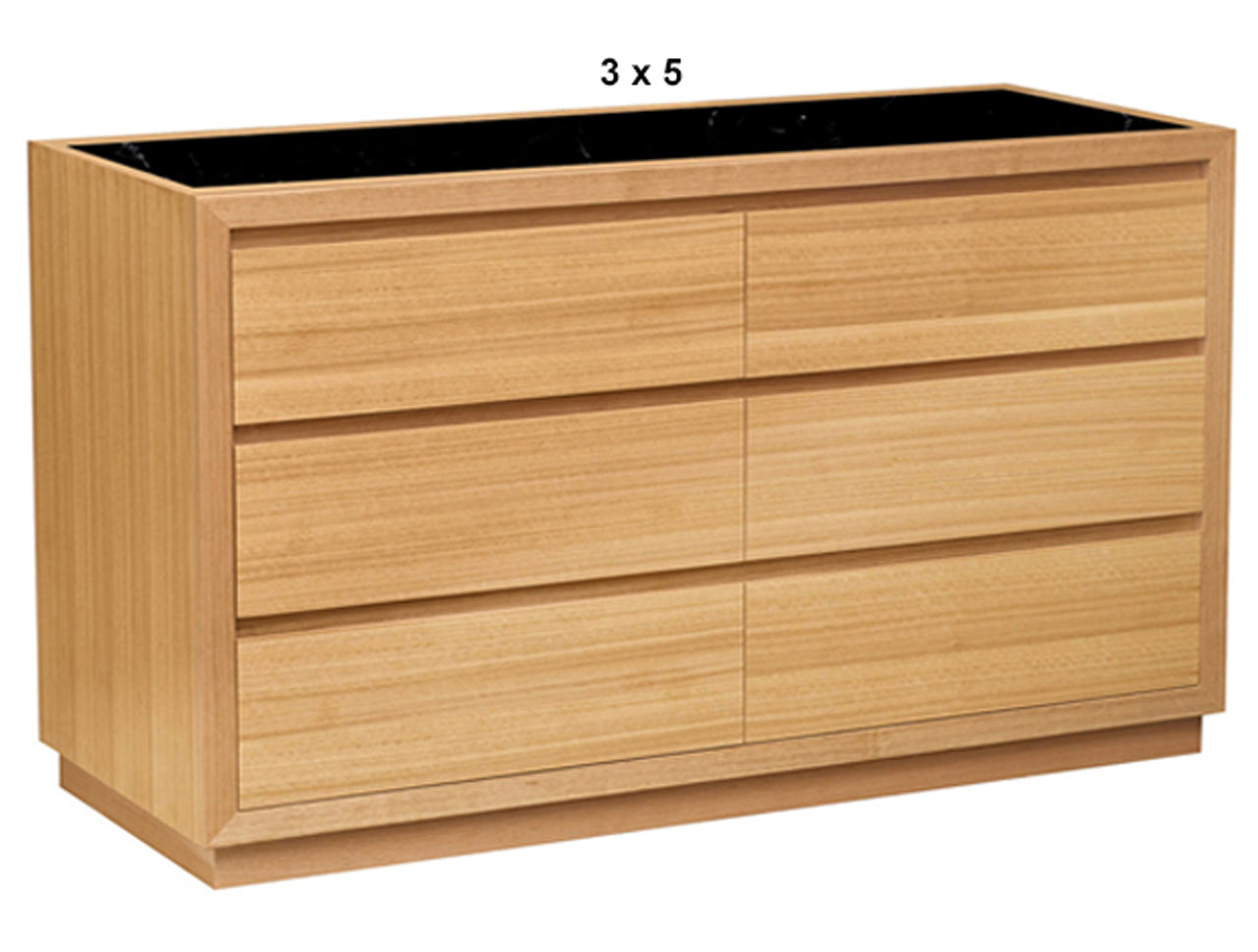 MORGAN (AUSSIE MADE) 6 DRAWER (3+3) LOWBOY WITH MARBLE TOP INSERT COLLECTION - TASSIE OAK COMBINATION - ASSORTED STAINED / MARBLE / GLASS COLOURS - STARTING FROM $1699