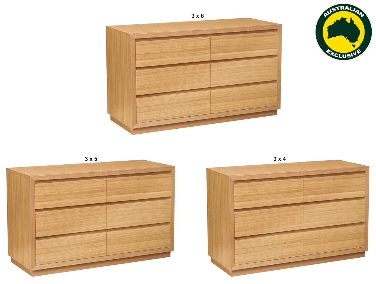 MORGAN (AUSSIE MADE) 6 DRAWER (3+3) LOWBOY COLLECTION - TASSIE OAK COMBINATION - ASSORTED STAINED COLOURS - STARTING FROM $1499