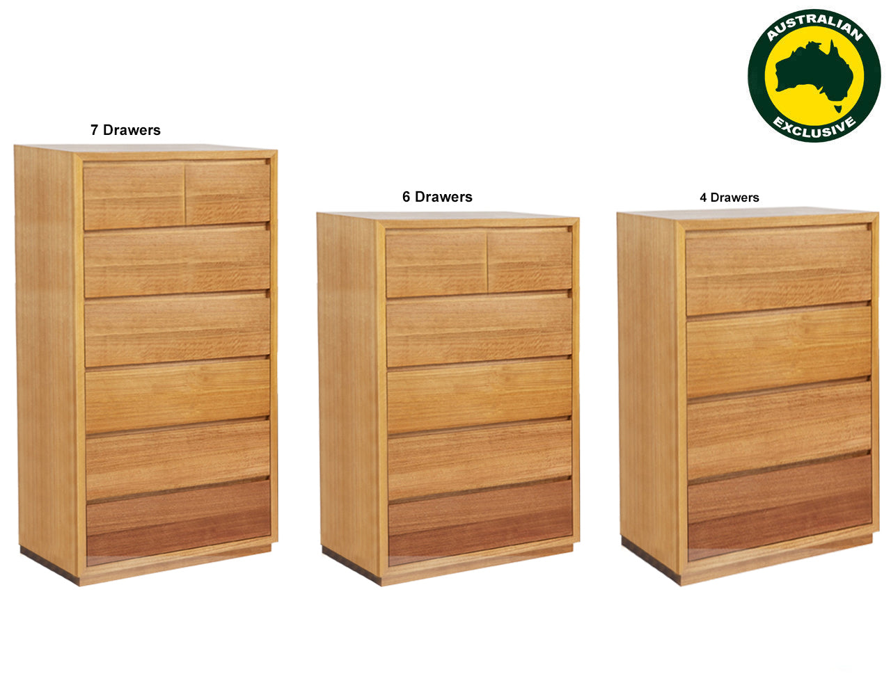 MORGAN (AUSSIE MADE) TALLBOY WITH FLOATING BASE COLLECTION - TASSIE OAK COMBINATION - ASSORTED STAINED COLOURS - STARTING FROM $1399