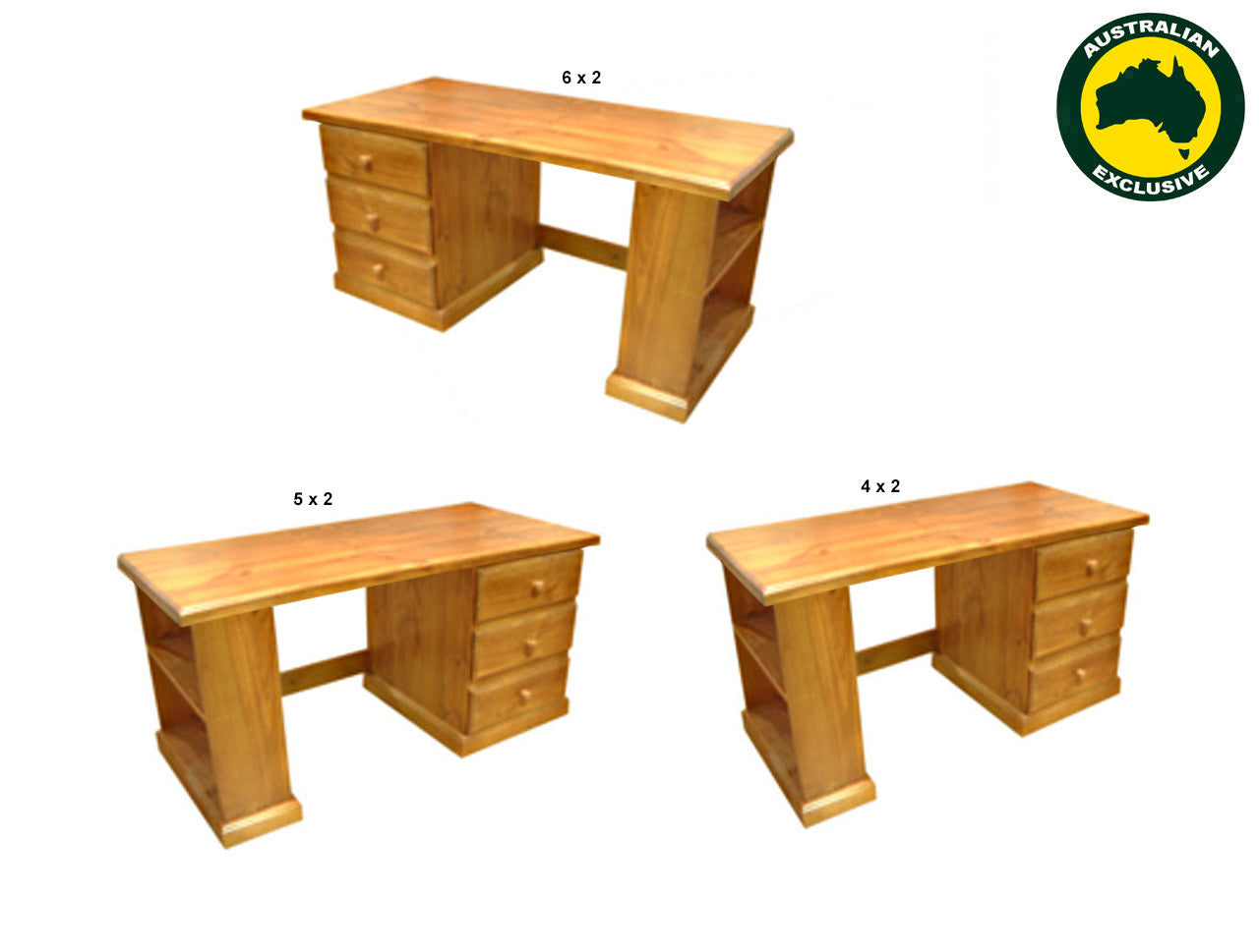 MUDGEE (AUSSIE MADE) TIMBER 3 DRAWER BOOKEND DESK (REVERSIBLE) COLLECTION - ASSORTED STAINED COLOURS - STARTING FROM $899