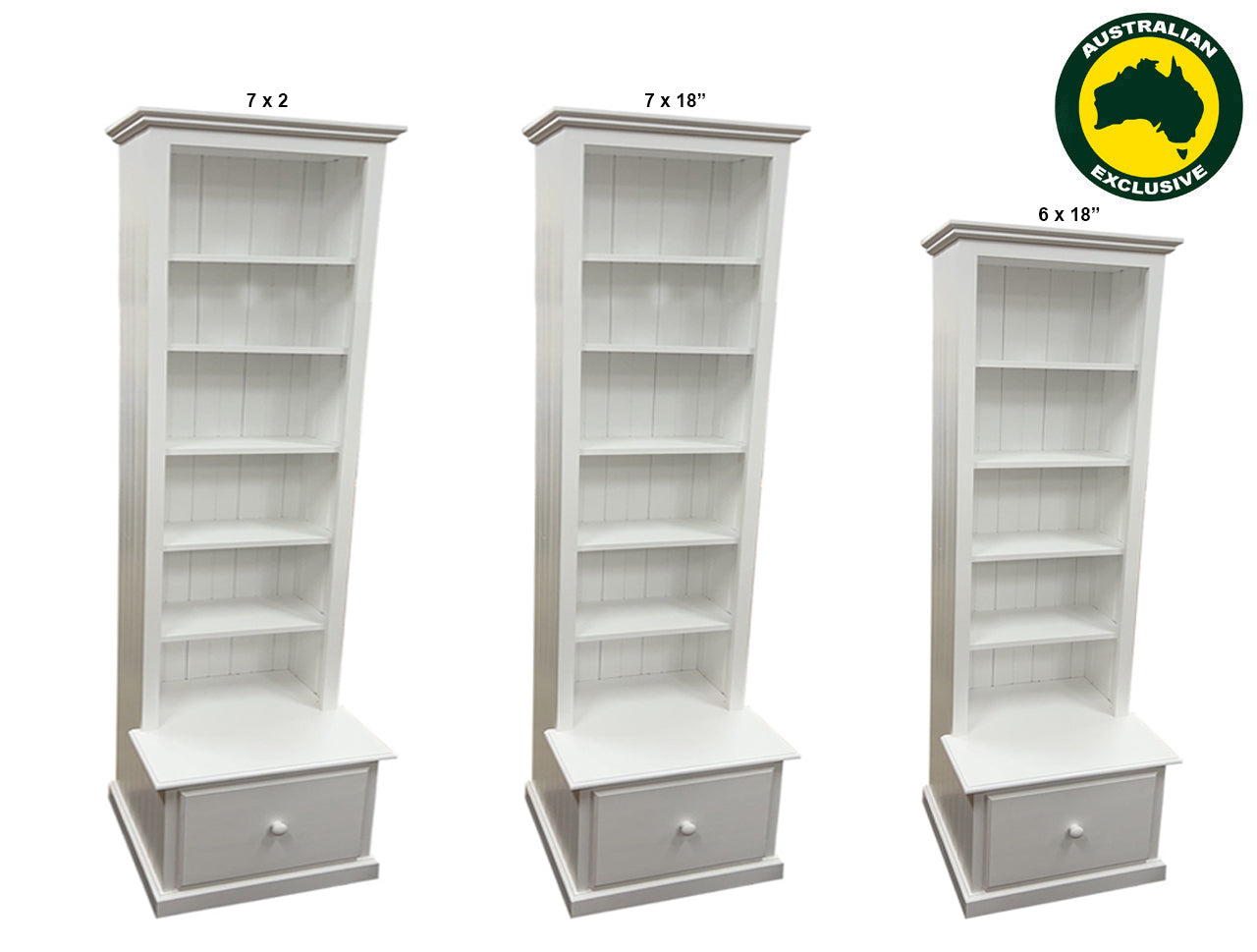 MUDGEE (AUSSIE MADE) BOOKCASE COMBO + 1 DRAWER  COLLECTION - ASSORTED PAINTED COLOURS - STARTING FROM $799
