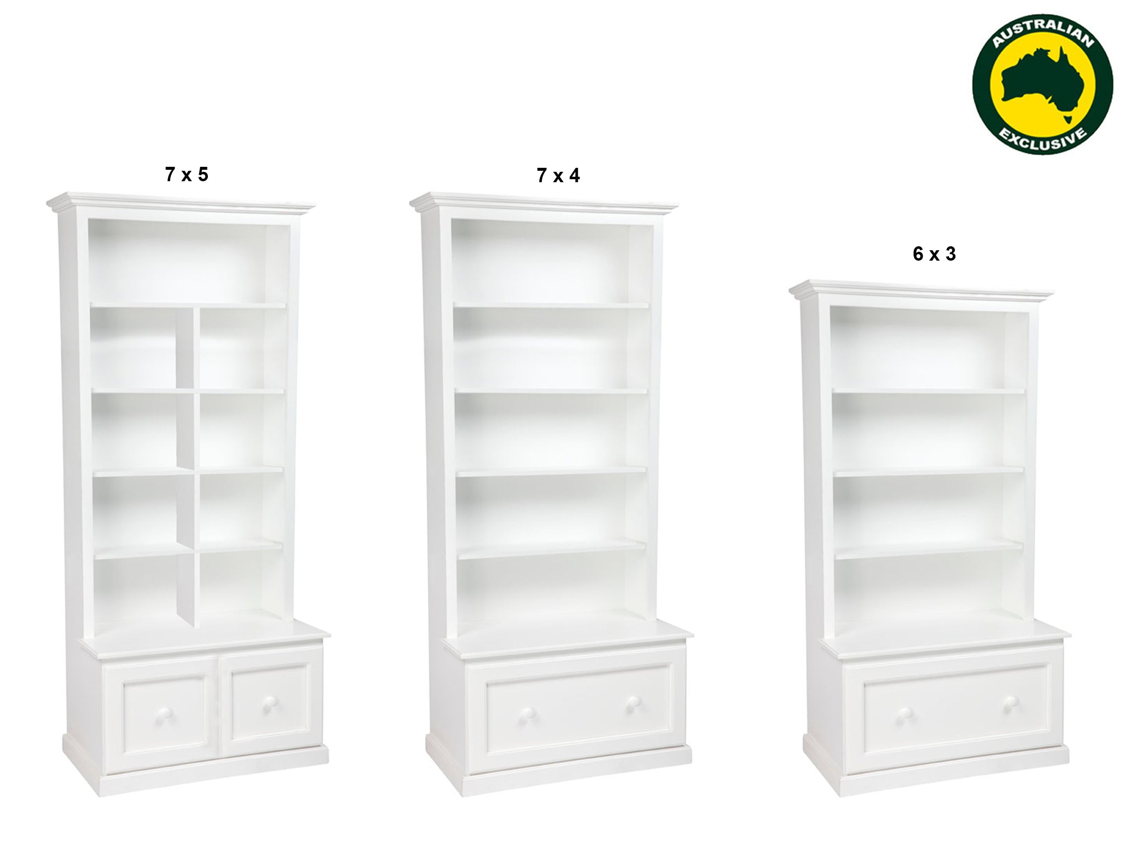 MUDGEE (AUSSIE MADE) HIGHLINE BOOKCASE COMBO WITH DRAWER COLLECTION - ASSORTED PAINTED COLOURS - STARTING FROM $699